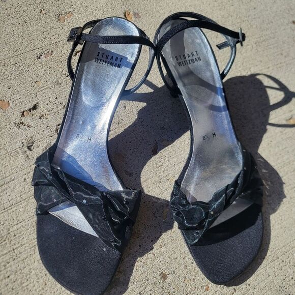 Open Toe Kitten Heel Sheer Rolled Elegant Stuart WEITZMAN Sandals 8.5M - Picture 1 of 8